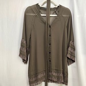LoveStitch - S Boho Dark Taupe Belted Shirtdress